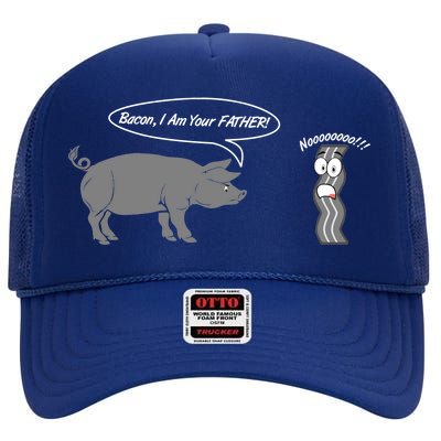 Bacon, I Am Your Father! No! Funny Pig Bacon Lover High Crown Mesh Back Trucker Hat