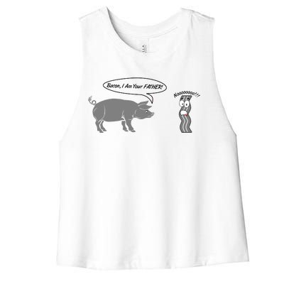 Bacon, I Am Your Father! No! Funny Pig Bacon Lover Women's Racerback Cropped Tank