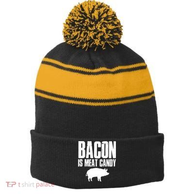 Bacon Is Meat Candy Stripe Pom Pom Beanie