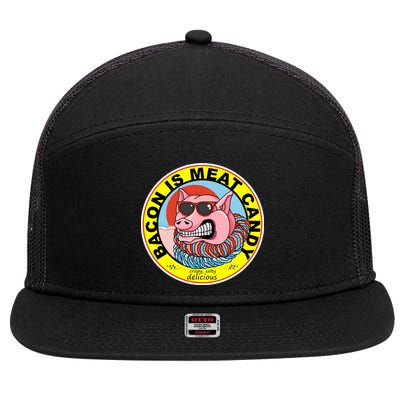 Bacon Is Meat Candy Pig Funny 7 Panel Mesh Trucker Snapback Hat