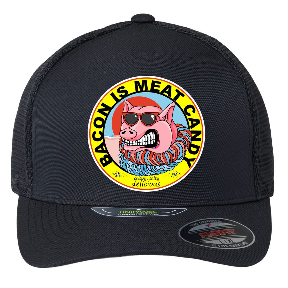 Bacon Is Meat Candy Pig Funny Flexfit Unipanel Trucker Cap