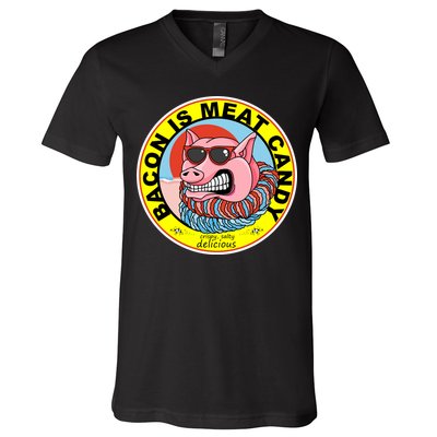 Bacon Is Meat Candy Pig Funny V-Neck T-Shirt