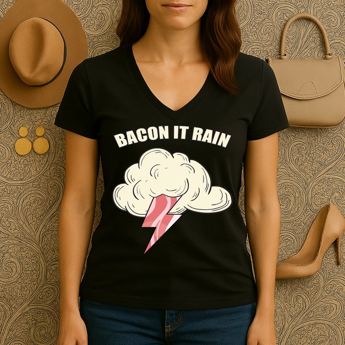 Bacon It Rain Women's V-Neck T-Shirt
