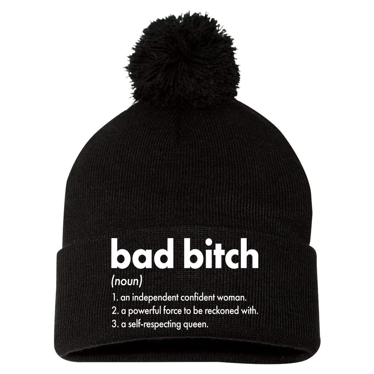 Bad Bitch Definition Pom Pom 12in Knit Beanie