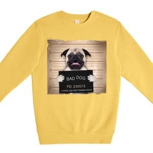 Bad Dog Funny Pug Prison Mug Shot Premium Crewneck Sweatshirt