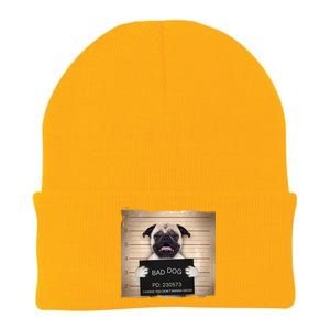 Bad Dog Funny Pug Prison Mug Shot Knit Cap Winter Beanie