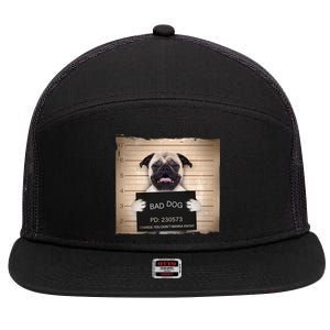 Bad Dog Funny Pug Prison Mug Shot 7 Panel Mesh Trucker Snapback Hat