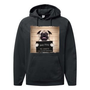 Bad Dog Funny Pug Prison Mug Shot Performance Fleece Hoodie