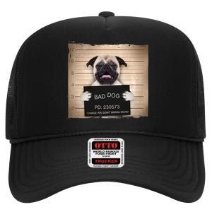 Bad Dog Funny Pug Prison Mug Shot High Crown Mesh Back Trucker Hat