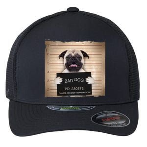 Bad Dog Funny Pug Prison Mug Shot Flexfit Unipanel Trucker Cap