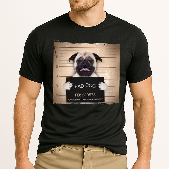 Bad Dog Funny Pug Prison Mug Shot Cooling Performance Crew T-Shirt