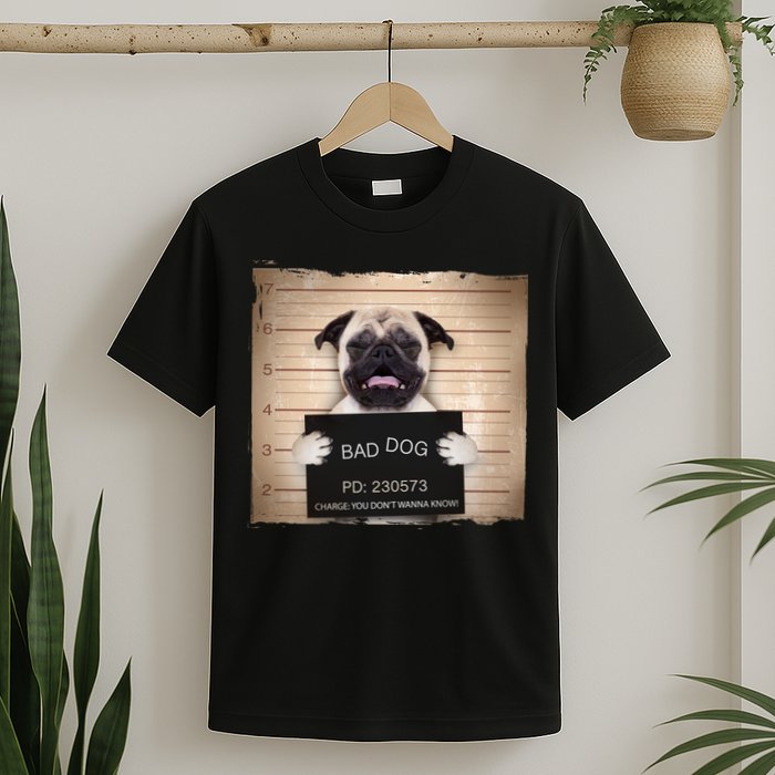 Bad Dog Funny Pug Prison Mug Shot T-Shirt