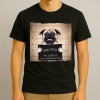 Bad Dog Funny Pug Prison Mug Shot T-Shirt