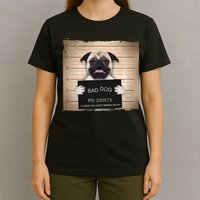 Bad Dog Funny Pug Prison Mug Shot T-Shirt