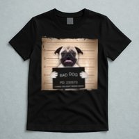 Bad Dog Funny Pug Prison Mug Shot T-Shirt