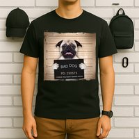 Bad Dog Funny Pug Prison Mug Shot T-Shirt