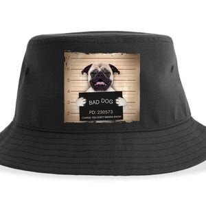 Bad Dog Funny Pug Prison Mug Shot Sustainable Bucket Hat