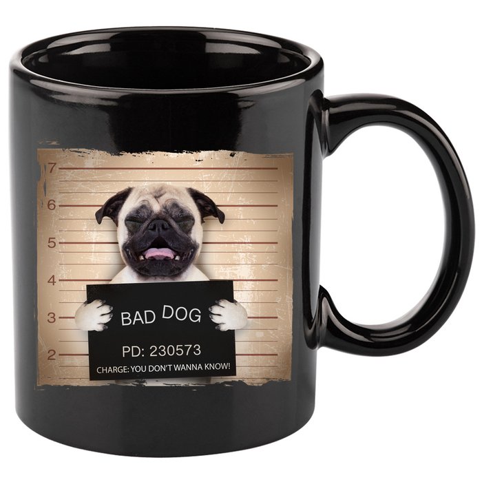 Bad Dog Funny Pug Prison Mug Shot 11oz C Handle Ceramic Mug