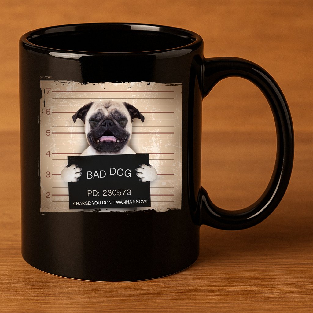 Bad Dog Funny Pug Prison Mug Shot 11oz C Handle Ceramic Mug
