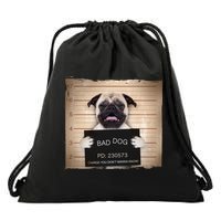 Bad Dog Funny Pug Prison Mug Shot Drawstring Bag