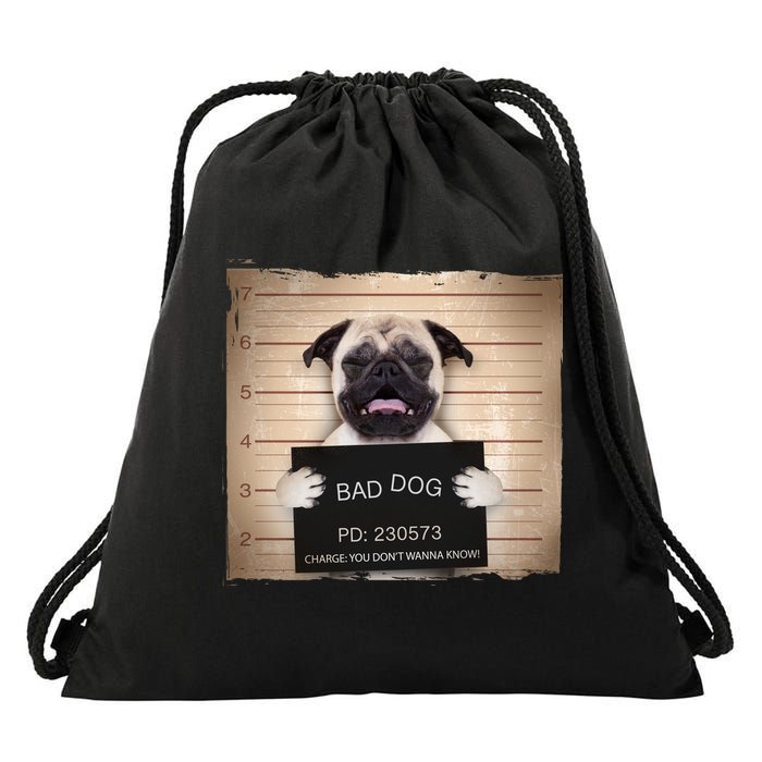 Bad Dog Funny Pug Prison Mug Shot Drawstring Bag