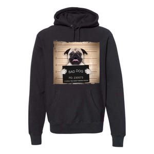 Bad Dog Funny Pug Prison Mug Shot Premium Hoodie