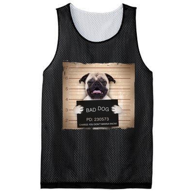 Bad Dog Funny Pug Prison Mug Shot Mesh Reversible Basketball Jersey Tank