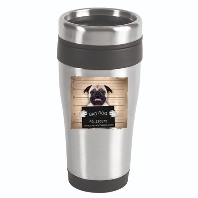 Bad Dog Funny Pug Prison Mug Shot 16oz Travel Tumbler