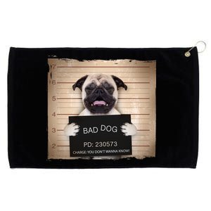 Bad Dog Funny Pug Prison Mug Shot Grommeted Golf Towel