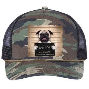 Bad Dog Funny Pug Prison Mug Shot Retro Rope Trucker Hat Cap