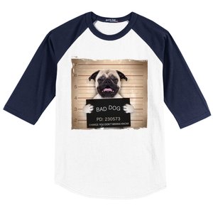 Bad Dog Funny Pug Prison Mug Shot Baseball Sleeve Shirt