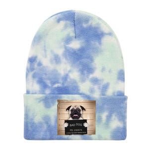 Bad Dog Funny Pug Prison Mug Shot Tie Dye 12in Knit Beanie