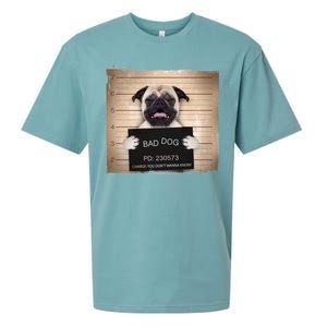 Bad Dog Funny Pug Prison Mug Shot Sueded Cloud Jersey T-Shirt