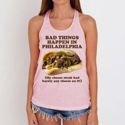 Bad Things Happen In Philadelphia  Women's Knotted Racerback Tank