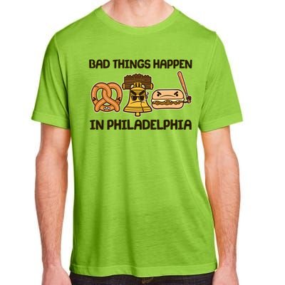 Bad Things Happen in Philadelphia Pretzel Liberty Bell Cheesesteak Adult ChromaSoft Performance T-Shirt