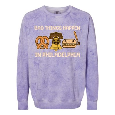 Bad Things Happen in Philadelphia Pretzel Liberty Bell Cheesesteak Colorblast Crewneck Sweatshirt