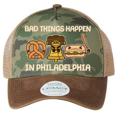 Bad Things Happen in Philadelphia Pretzel Liberty Bell Cheesesteak Legacy Tie Dye Trucker Hat