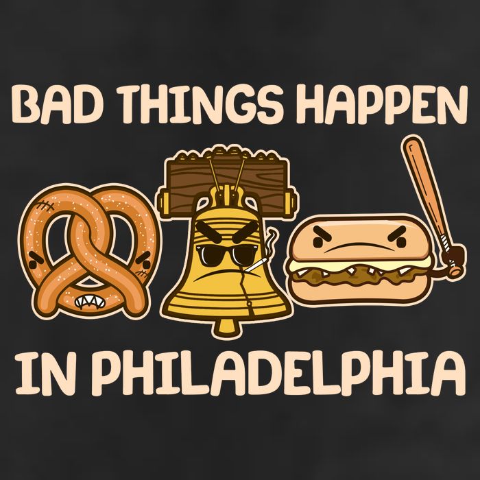 Bad Things Happen in Philadelphia Pretzel Liberty Bell Cheesesteak 7 Panel Mesh Trucker Snapback Hat