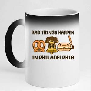 Bad Things Happen in Philadelphia Pretzel Liberty Bell Cheesesteak 11oz Black Color Changing Mug