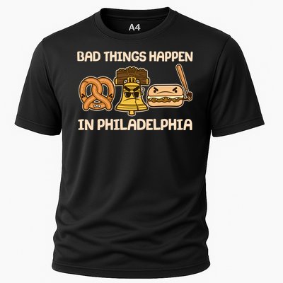 Bad Things Happen in Philadelphia Pretzel Liberty Bell Cheesesteak Cooling Performance Crew T-Shirt