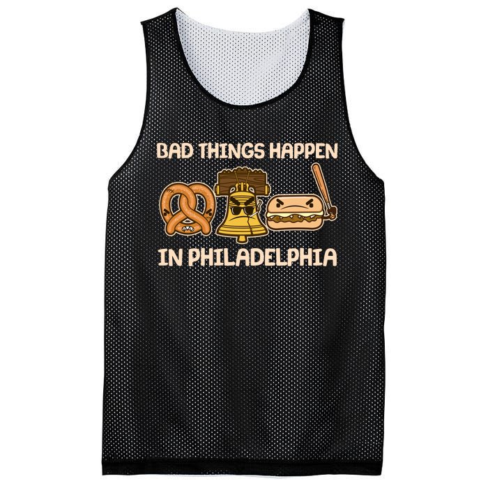 Bad Things Happen in Philadelphia Pretzel Liberty Bell Cheesesteak Mesh Reversible Basketball Jersey Tank