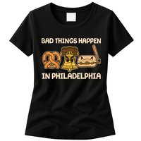 Bad Things Happen in Philadelphia Pretzel Liberty Bell Cheesesteak Womens T-Shirt