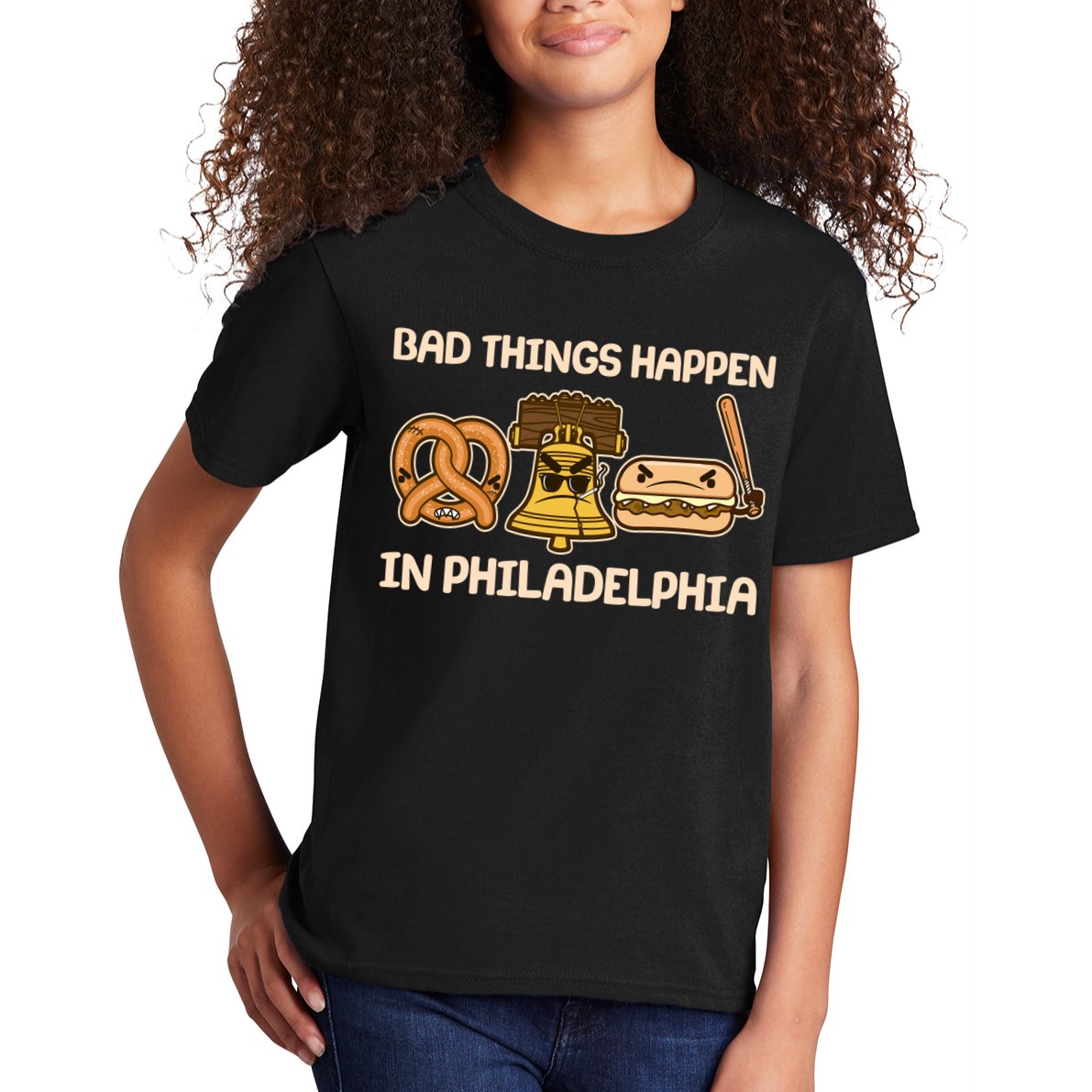 Bad Things Happen in Philadelphia Pretzel Liberty Bell Cheesesteak Kids T-Shirt