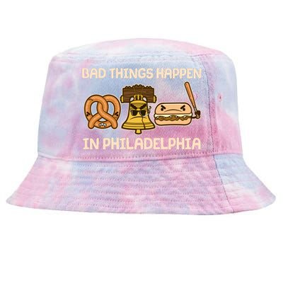 Bad Things Happen in Philadelphia Pretzel Liberty Bell Cheesesteak Tie-Dyed Bucket Hat