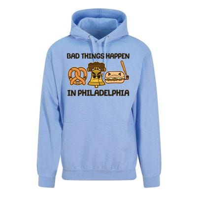 Bad Things Happen in Philadelphia Pretzel Liberty Bell Cheesesteak Unisex Surf Hoodie