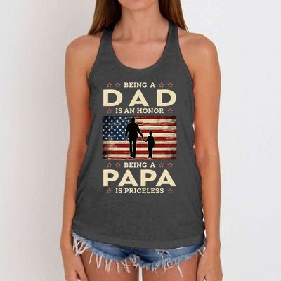 Being A Dad Is An Honor Being A Papa Is Priceless Women's Knotted Racerback Tank