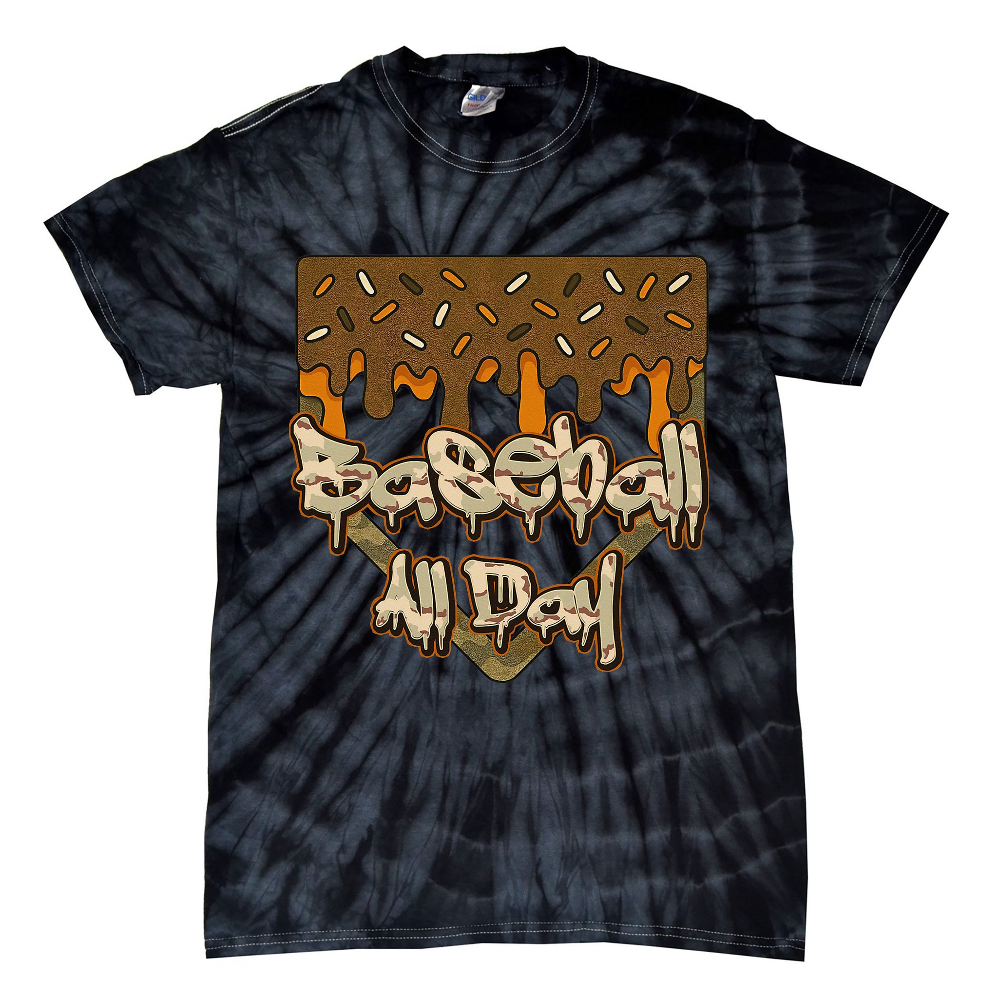 Baseball All Day Drip Camo Home Plate Ice Cream Tie-Dye T-Shirt