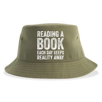 Book A Day Keeps Reality Away Avid Book Reader Gift Sustainable Bucket Hat