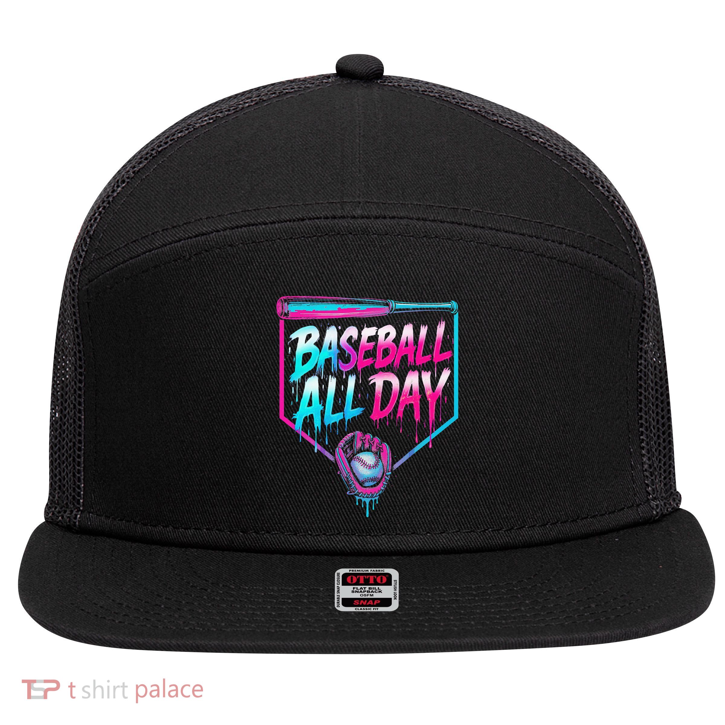 Baseball All Day Ice Cream Dripping Drip 7 Panel Mesh Trucker Snapback Hat
