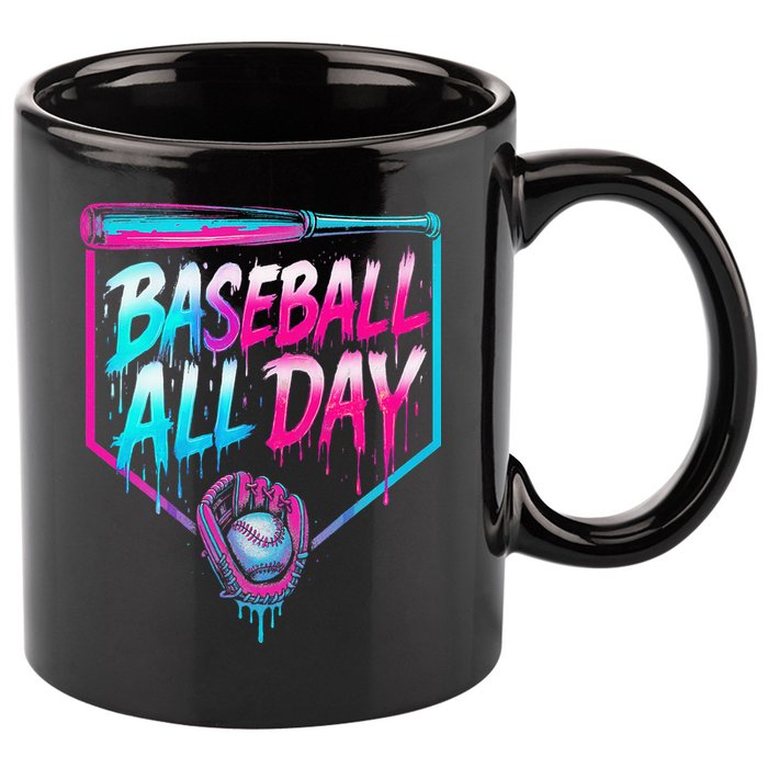 Baseball All Day Ice Cream Dripping Drip 11oz C Handle Ceramic Mug